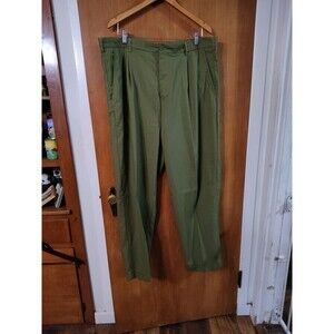 Trust Pleated Linen Blend Casual Pants Olive Green Size 42 W 30 L Men Menswear
